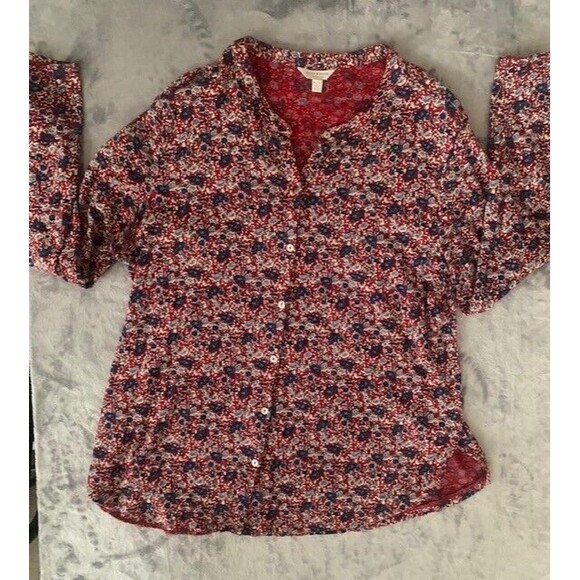 Lucky Brand Size XL/TG  Red Blue Paisley Print Peasant Top Lagenlook Boho - Picture 6 of 14